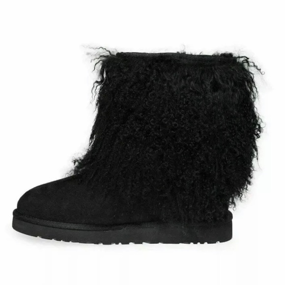 UGG Short Sheepskin Cuff Mongolian Fur BLACK Boots Women’s sz 6 worn once - Picture 3 of 16